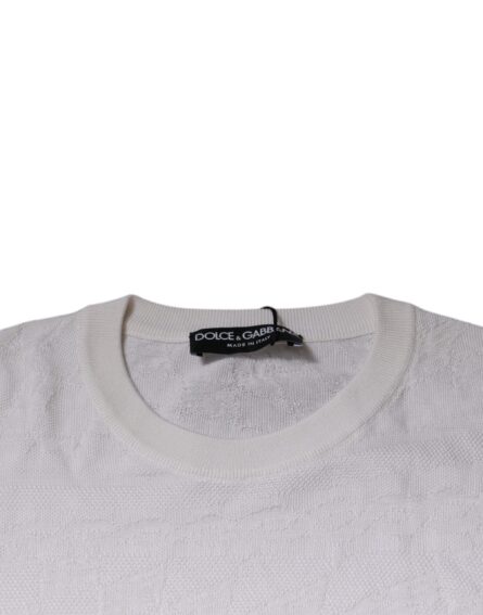White Silk Crew Neck Men Pullover Sweater - Image 6