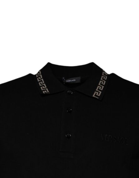 Black Viscose Collared Polo Short Sleeves T-shirt - Image 3