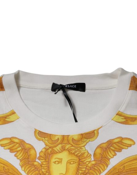White Medusa Print Cotton Crew Neck T-shirt - Image 6