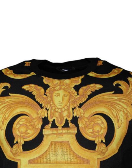 Black Medusa Print Cotton Crew Neck T-shirt - Image 3