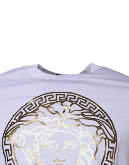 White Medusa Print Cotton Crew Neck T-shirt - Image 3
