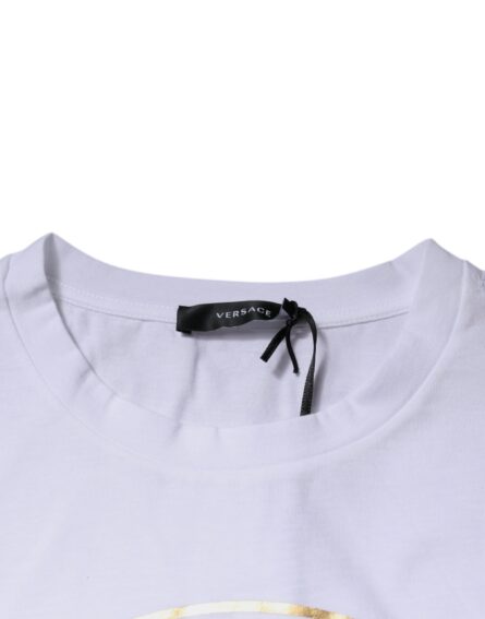 White Medusa Print Cotton Crew Neck T-shirt - Image 6