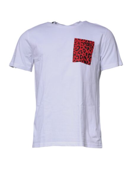 White Red Leopard Cotton Crew Neck T-shirt - Image 2