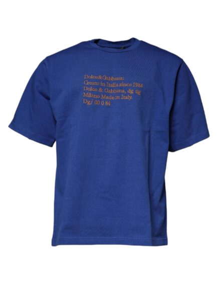 Blue Graphic Print Cotton Crew Neck T-shirt - Image 2