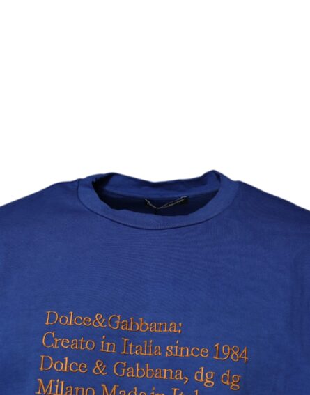 Blue Graphic Print Cotton Crew Neck T-shirt - Image 3