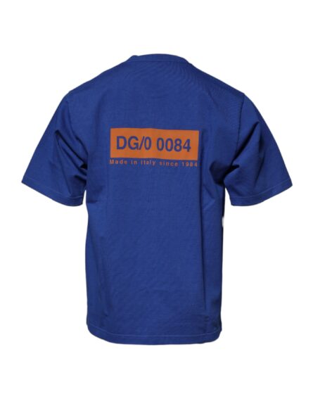 Blue Graphic Print Cotton Crew Neck T-shirt - Image 5