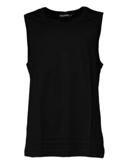 Black Cotton Round Neck Sleeveless T-shirt - Image 2