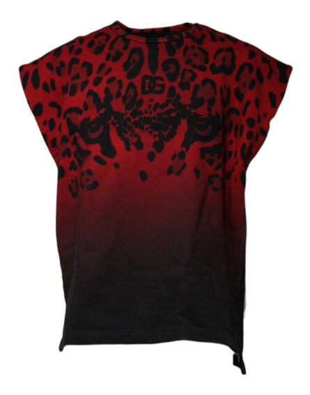Red Leopard Print Cotton Sleeveless T-shirt - Image 2