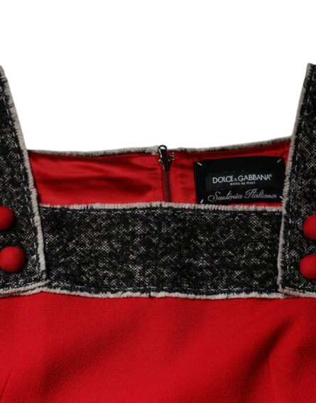 Red Wool Sleeveless A-line Flared Mini Dress - Image 7