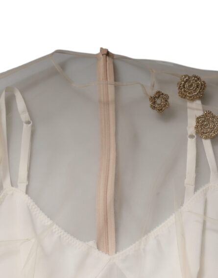 White Sheer Tulle Bustier Bodycon Midi Dress - Image 7