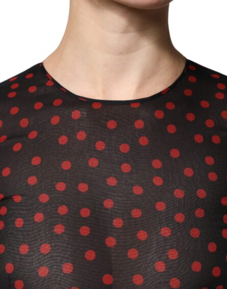 Black Red Polka Dot Silk Layered Midi Dress - Image 5