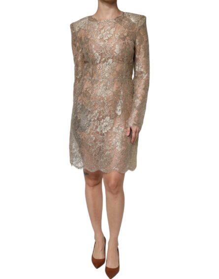 Gold Floral Lace A-line Sheath Mini Dress - Image 2