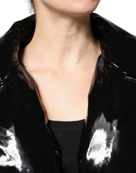 Black Polyester Button Down Blouson Jacket - Image 5