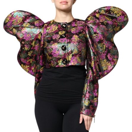 Multicolor Floral Jacquard Cropped Jacket - Image 2