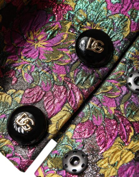 Multicolor Floral Jacquard Cropped Jacket - Image 8