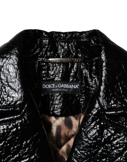 Black Leather Cropped Long Sleeve Coat Jacket - Image 7
