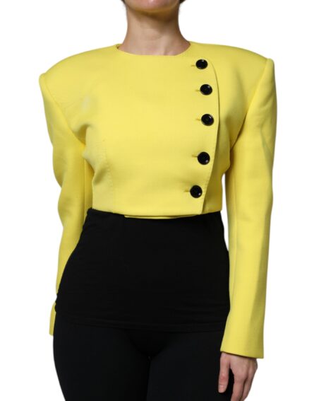 Lemon Yellow Wool Long Sleeves Cropped Coat Jacket - Image 2