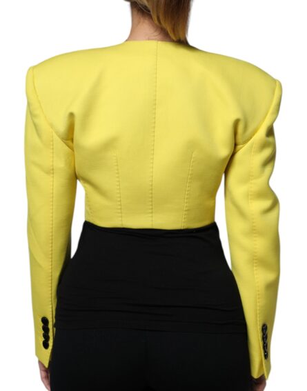 Lemon Yellow Wool Long Sleeves Cropped Coat Jacket - Image 4