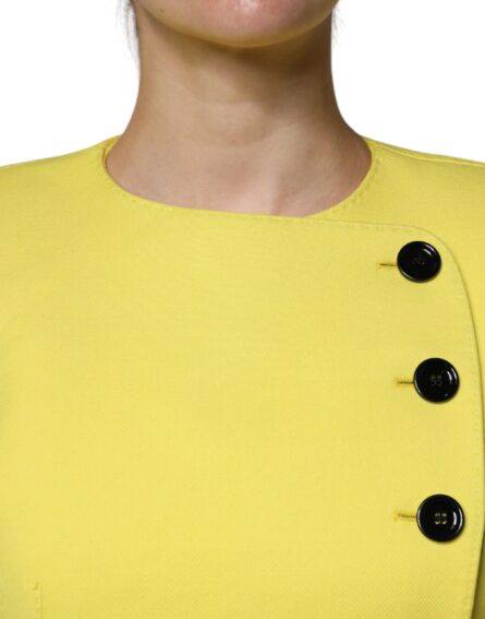 Lemon Yellow Wool Long Sleeves Cropped Coat Jacket - Image 5