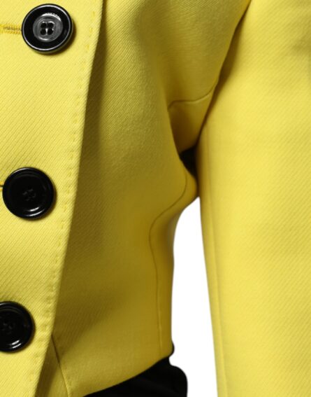 Lemon Yellow Wool Long Sleeves Cropped Coat Jacket - Image 6