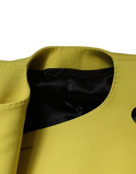 Lemon Yellow Wool Long Sleeves Cropped Coat Jacket - Image 7