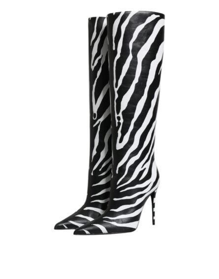 Black White Zebra Heels High Boots Shoes - Image 3