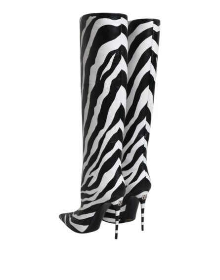 Black White Zebra Heels High Boots Shoes - Image 4