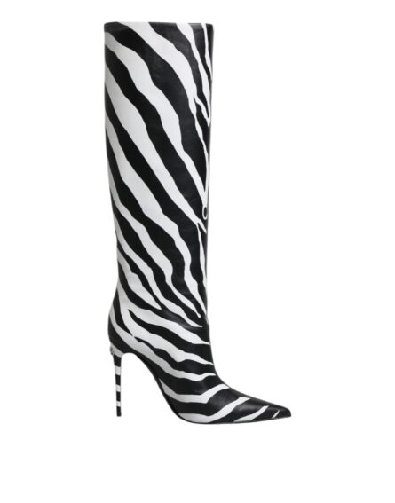 Black White Zebra Heels High Boots Shoes - Image 7