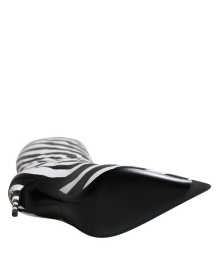 Black White Zebra Heels High Boots Shoes - Image 8