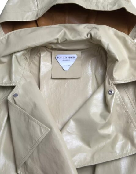 Beige Lambskin Leather Trench Coat Jacket - Image 6