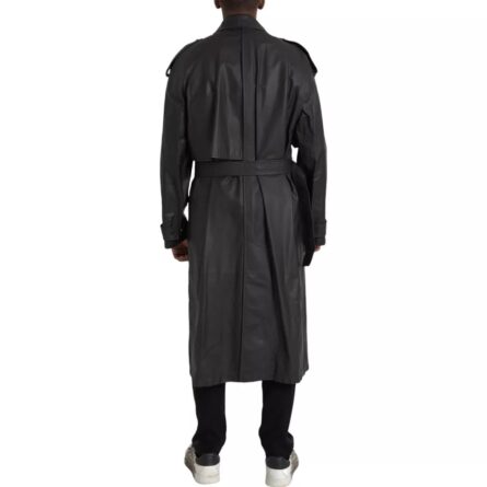 Black Leather Men Waterproof Trenchcoat Jacket - Image 4