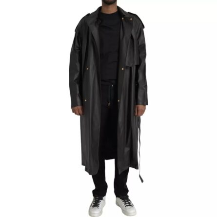 Black Leather Men Waterproof Trenchcoat Jacket - Image 5