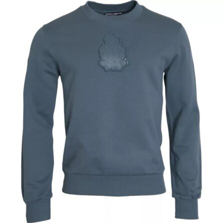 Blue Cotton Logo Patch Crew Neck Men Pullover Sweater - Image 2