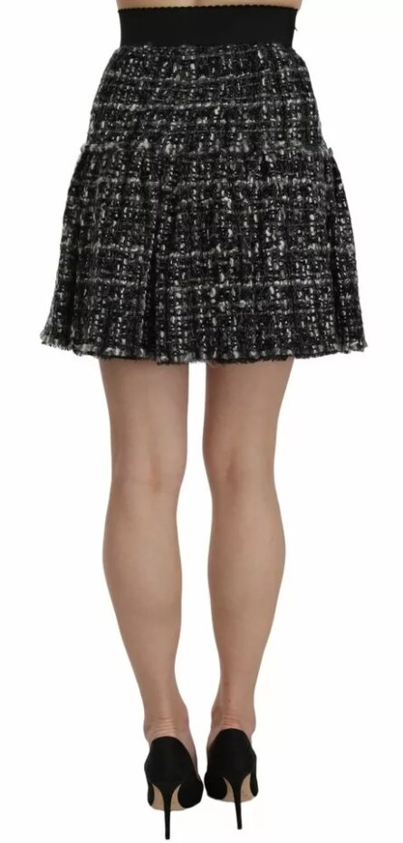Black Check Flounce Detailed Wool Mini Skirt - Image 5