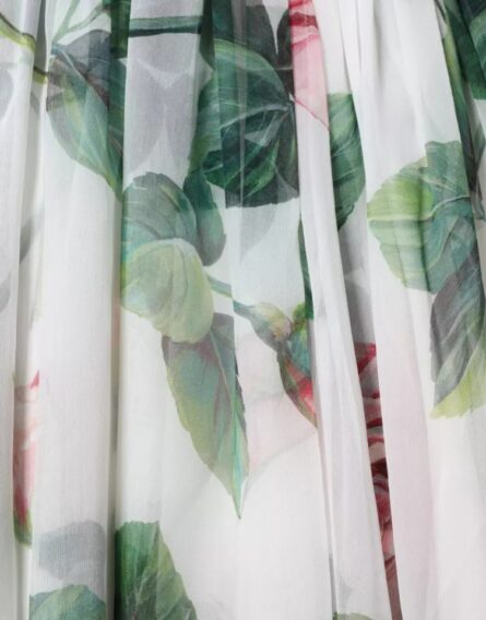 White Silk Floral Print A-line Midi Dress - Image 6