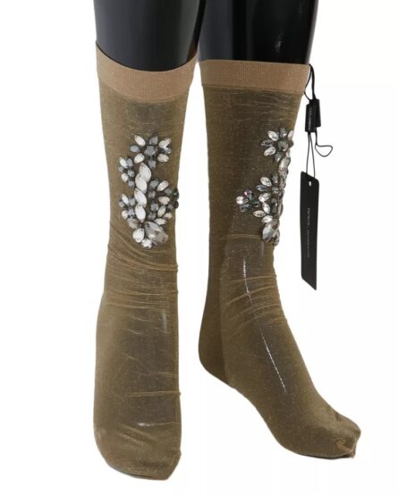 Gold Stretch Floral Clear Crystal Stocking Socks - Image 2