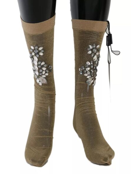Gold Stretch Floral Clear Crystal Stocking Socks - Image 6