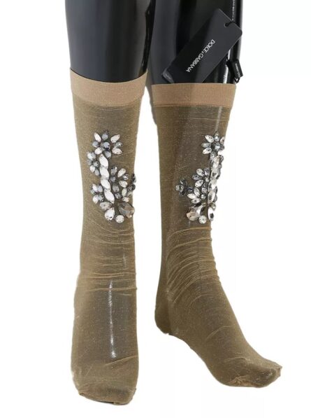 Gold Stretch Floral Clear Crystal Stocking Socks - Image 8