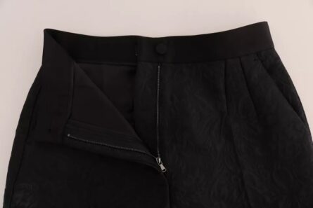 Black Floral Brocade High Waist Pants - Image 2