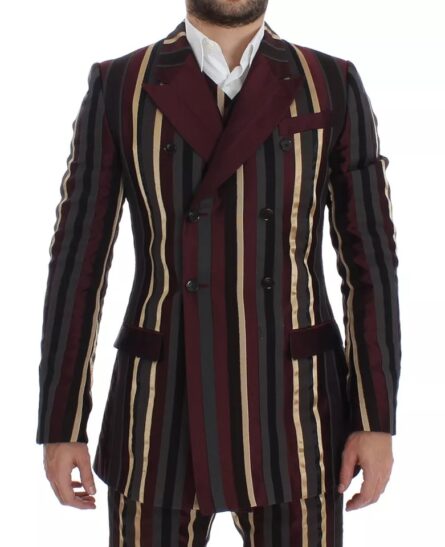 Multicolor Striped Runway 3 Piece Slim Fit Vest Suit - Image 7