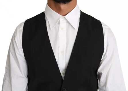 Black Wool Logo Waistcoat Vest - Image 5