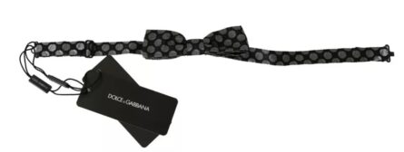Black Silk Circles Men Necktie Bow Tie - Image 4