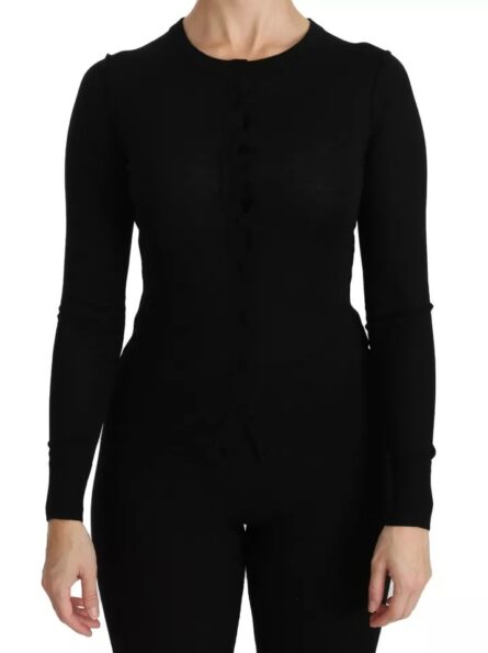 Black Virgin Wool Long Sleeve Top Blouse Top - Image 2