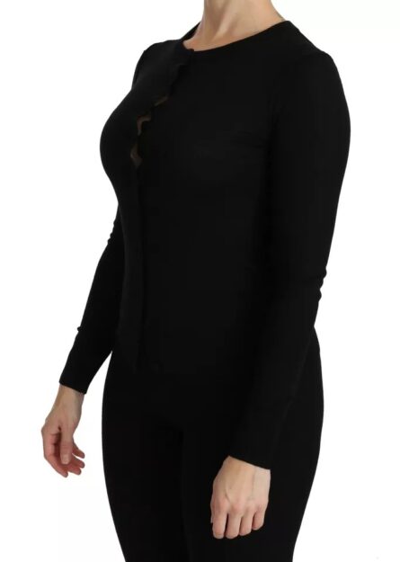 Black Virgin Wool Long Sleeve Top Blouse Top - Image 4