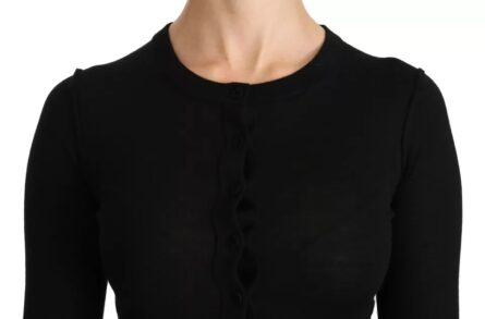Black Virgin Wool Long Sleeve Top Blouse Top - Image 6