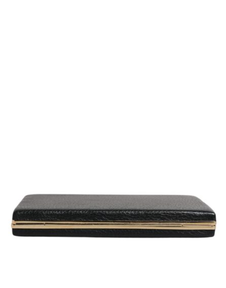 Black Leather Gold Frame Clutch Evening Party Purse Bag - Image 5