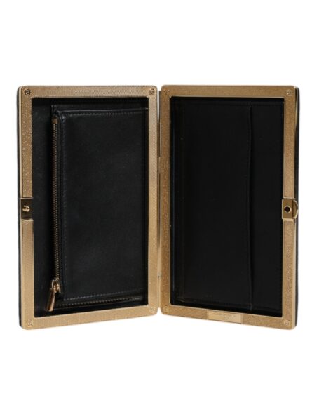 Black Leather Gold Frame Clutch Evening Party Purse Bag - Image 6