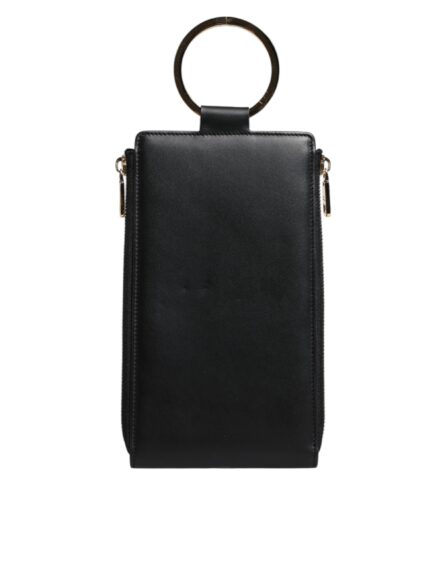 Black Leather Logo Plaque Neck Strap Card Coin Wallet - Image 4