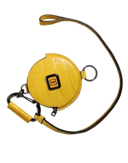 Yellow Round Leather DG Logo Coin Purse Lanyard Wallet - Image 3