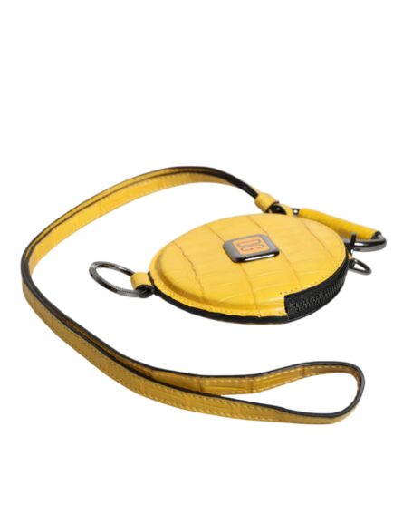 Yellow Round Leather DG Logo Coin Purse Lanyard Wallet - Image 5